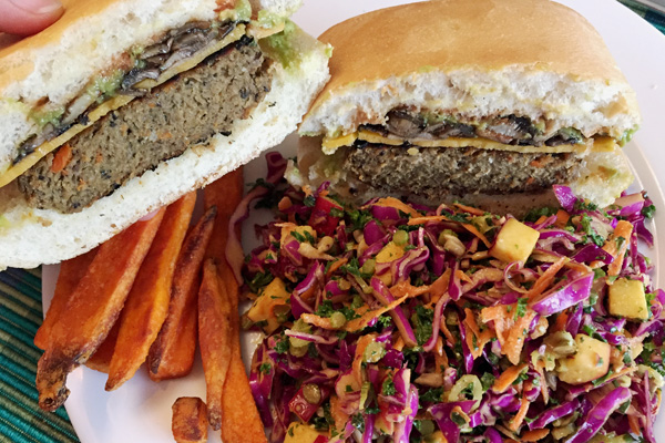 One week of vegan family dinners on the Vegan Family Meal Plan - Weekend burgers and slaw