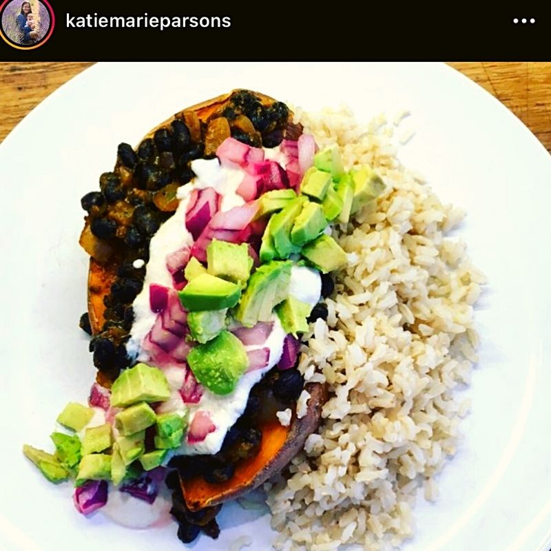 Katie's version of the black beans on sweet potatoes - Plant-based meal plan for singles and couples
